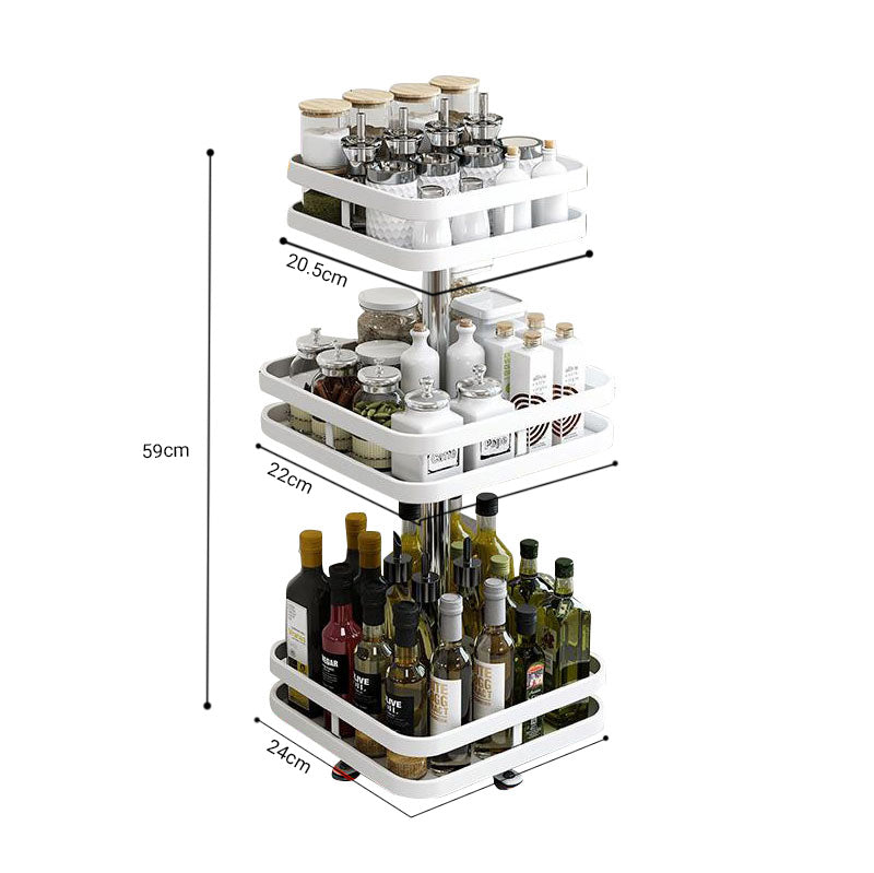 SOGA 2X 3 Tier Steel White Square Rotating Multi-Function Kitchen Portable Storage Spice Seasoning Kitchen Countertop Organiser Shelf