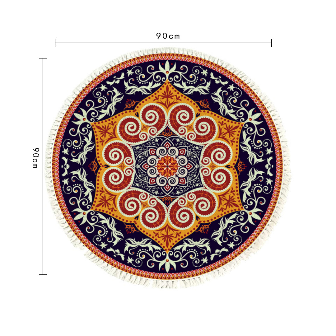 SOGA 90cm Round Mandala Ethnic Style Round Carpet, Anti-slip Doormat, Home Decor