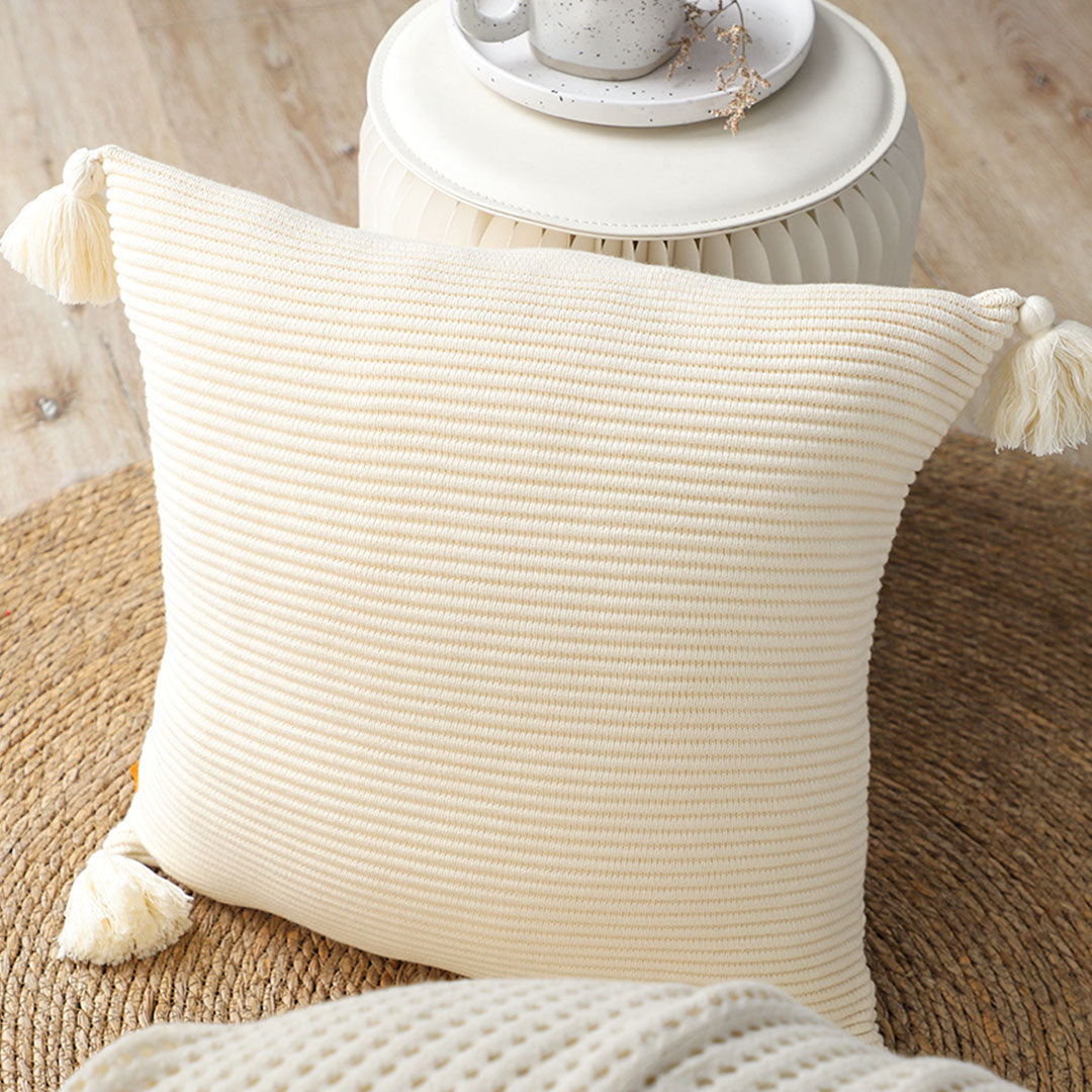 SOGA 45cm Khaki Wabi-Sabi Thickened Cotton Tassel Square Throw Pillow