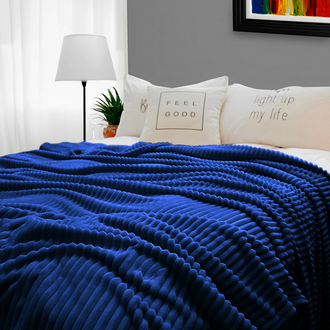 SOGA Blue Throw Blanket Warm Cozy Striped Pattern Thin Flannel Coverlet Fleece Bed Sofa Comforter