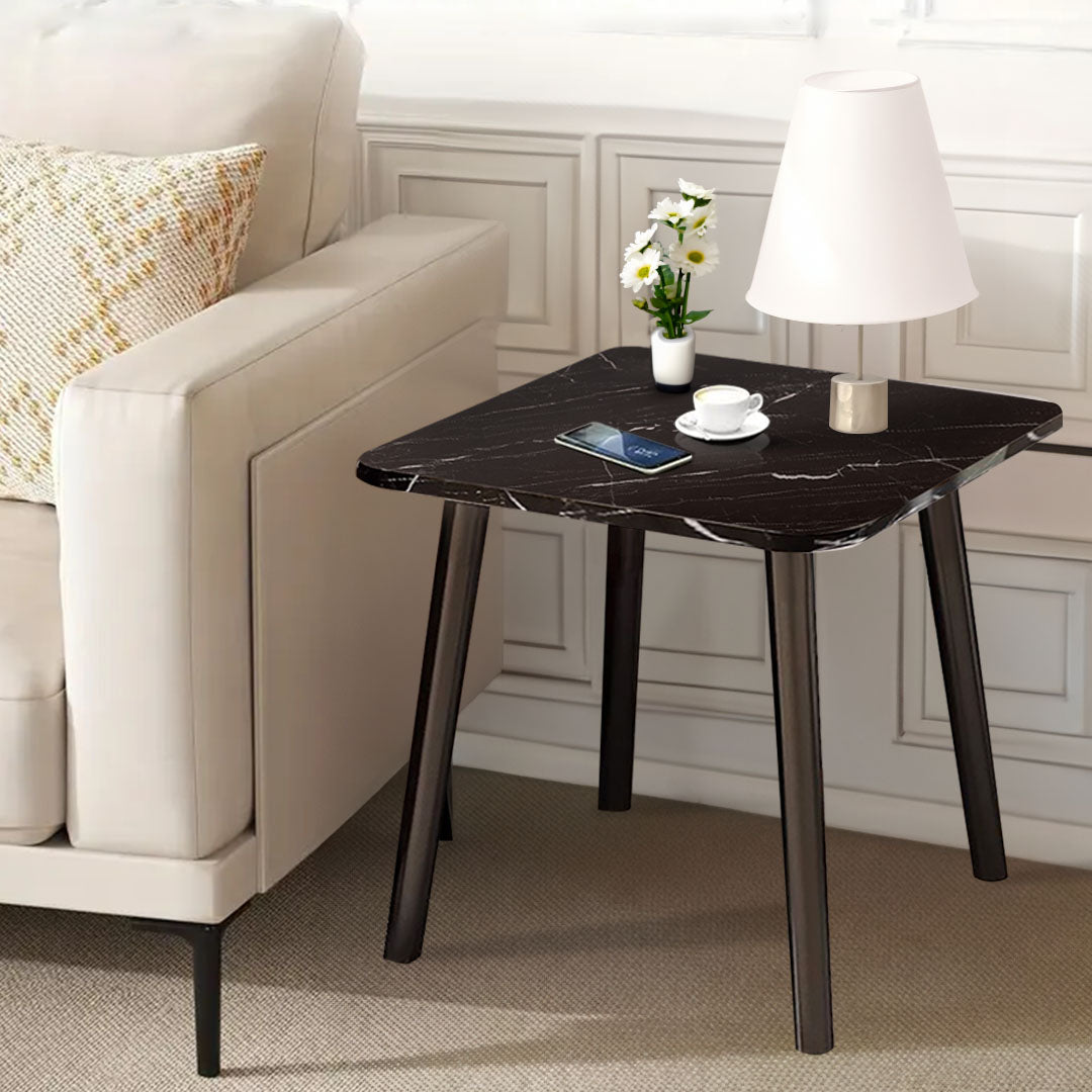 SOGA 40cm Black Ceramic Table Stone Pattern Compact Modern Design with Black Metal Legs
