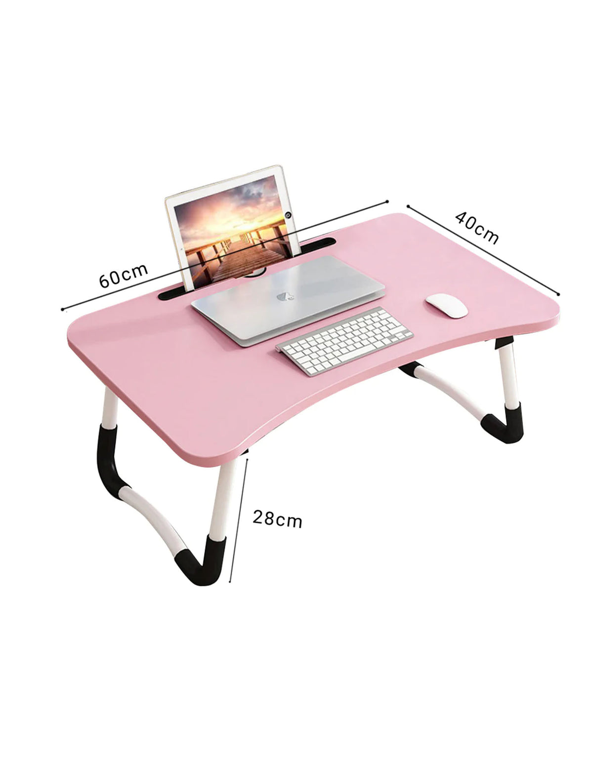SOGA Pink Portable Bed Table Adjustable Foldable Bed Sofa Study Table Laptop Mini Desk with Notebook Stand Card Slot Holder Home Decor