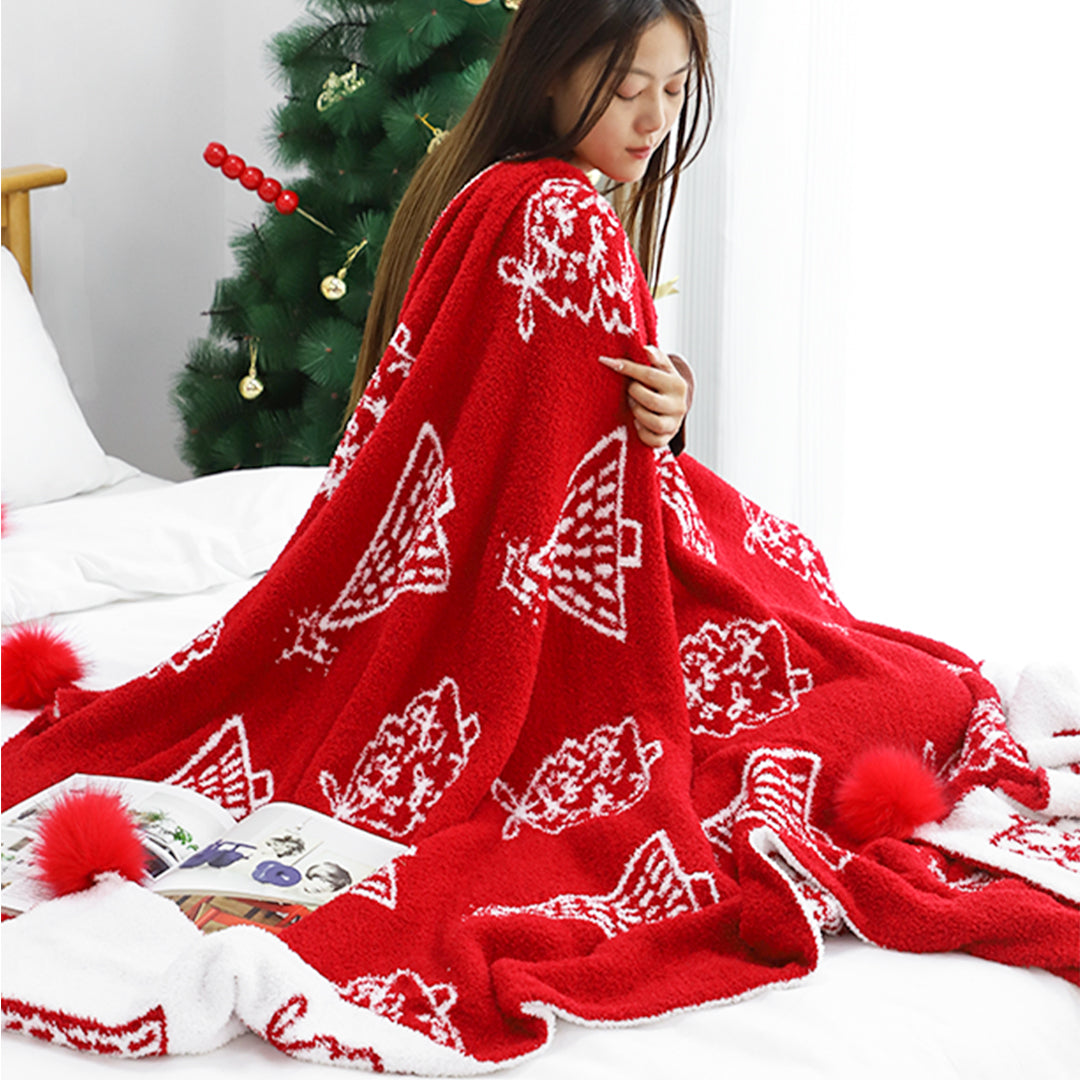 SOGA 130x180cm Throw Blanket Red Christmas Tree Half Fleece for Holiday Season Cozy