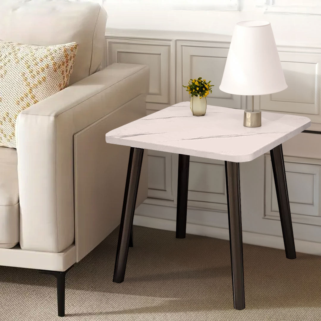 SOGA 40cm White Ceramic Table Stone Pattern Compact Modern Design with Black Metal Legs
