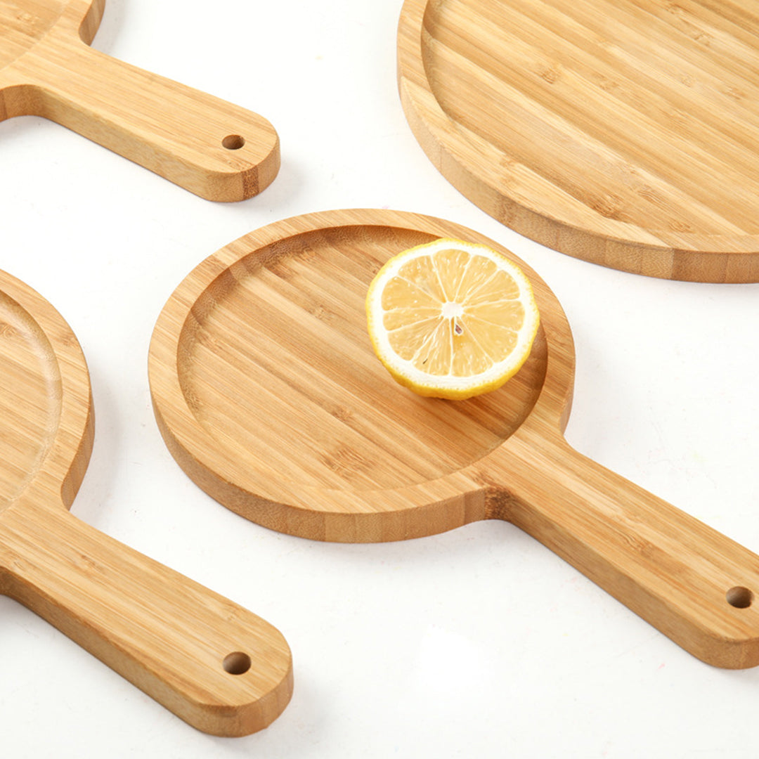 SOGA 2X 6inch Blonde Round Premium Wooden Serving Tray Board Paddle with Handle Home Decor