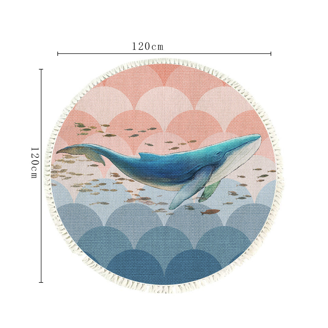 SOGA 2X 120cm Round Tassels Shark Print Area Rugs, Home Decor