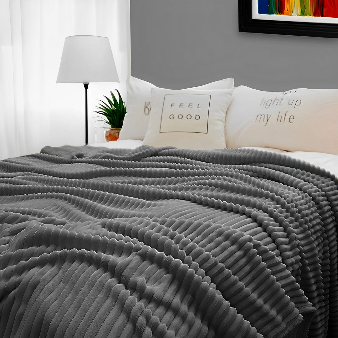 SOGA GreyThrow Blanket Warm Cozy Striped Pattern Thin Flannel Coverlet Fleece Bed Sofa Comforter