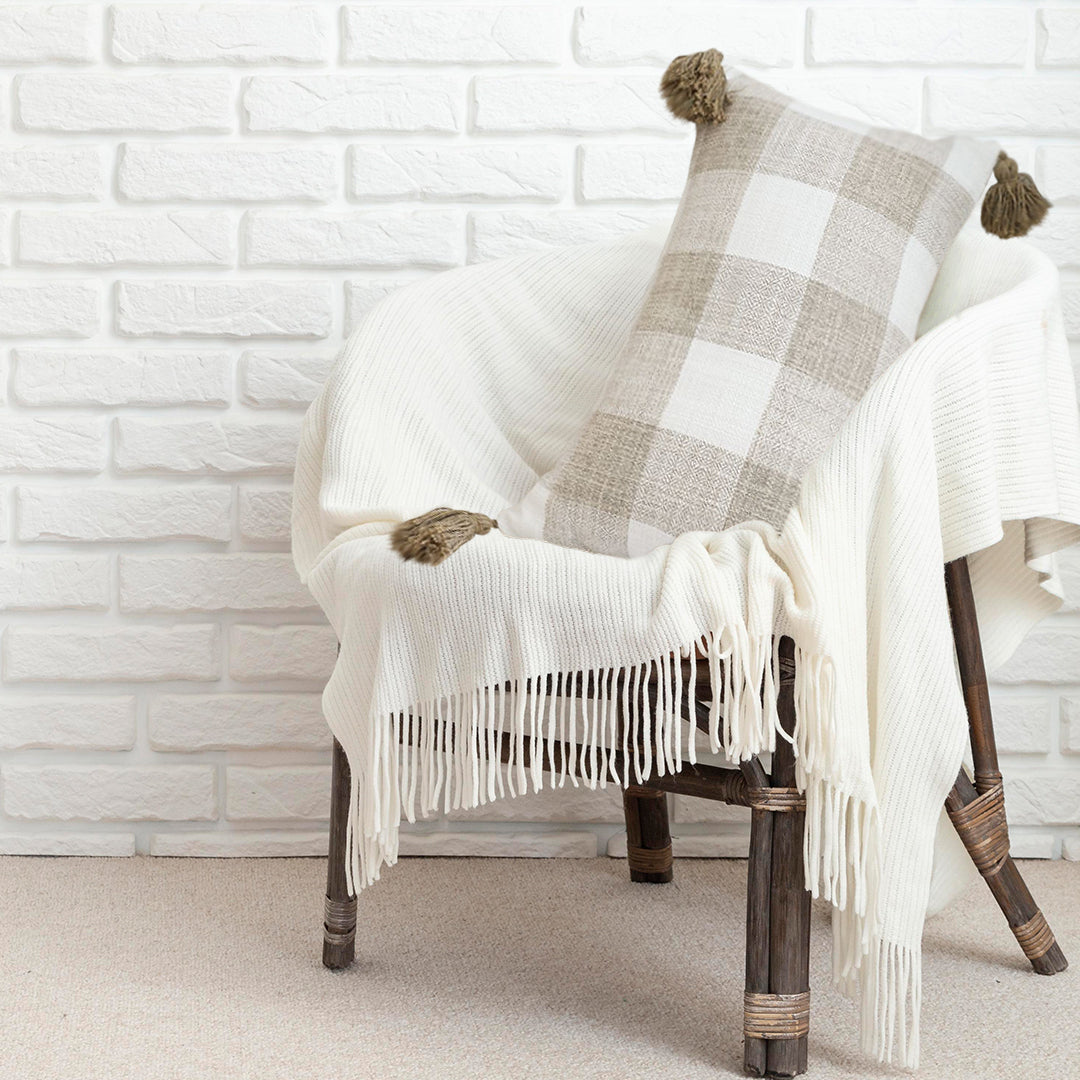SOGA 35CM Pillow Lumbar Cover Decorative Plaid Farmhouse Cushion Throw Pillow