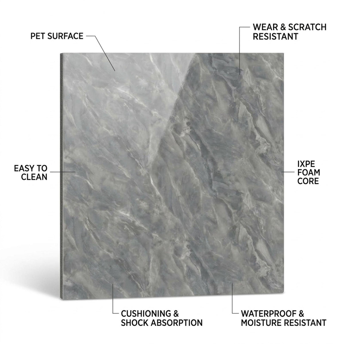 SOGA Peel & Stick Floor and Wall Tiles 30 x 30cm 10 Pack Grey Faux Marble
