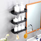 SOGA 2X Black Wall-Mounted Rectangular Bathroom Storage Organiser Space Saving Adhesive Shelf Rack with Hooks