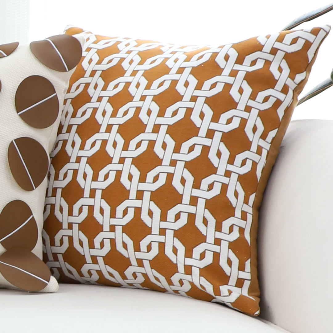 SOGA 2X 50cm Brown Checkered Chain Jacquard Square Pillow Decorative Cushion for Home Decor