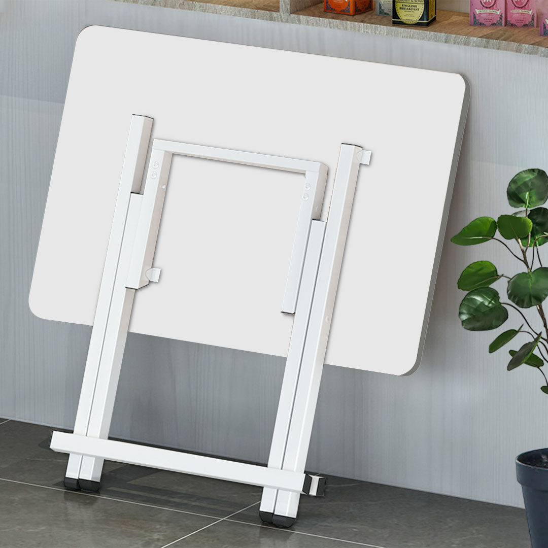 SOGA White Dining Table Portable Square Surface Space Saving Folding Desk with Lacquered Legs Home Decor