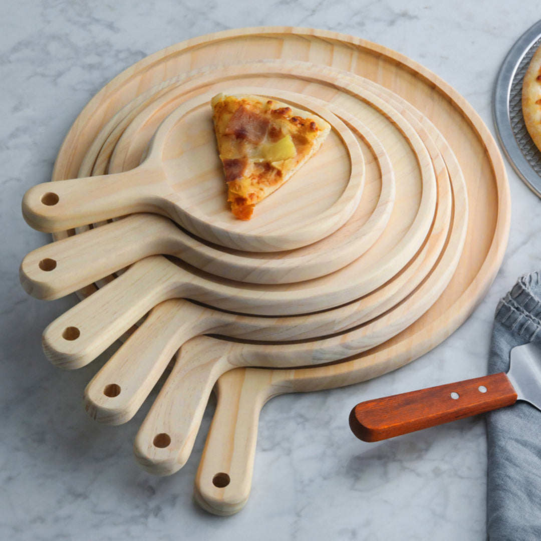 SOGA 2X 11 inch Round Premium Wooden Pine Food Serving Tray Charcuterie Board Paddle Home Decor