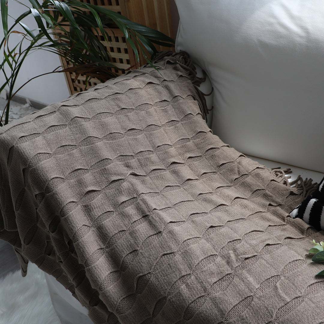 SOGA 2X Coffee Textured Knitted Throw Blanket Warm Cozy Woven Cover Couch Bed Sofa Home Decor with Tassels