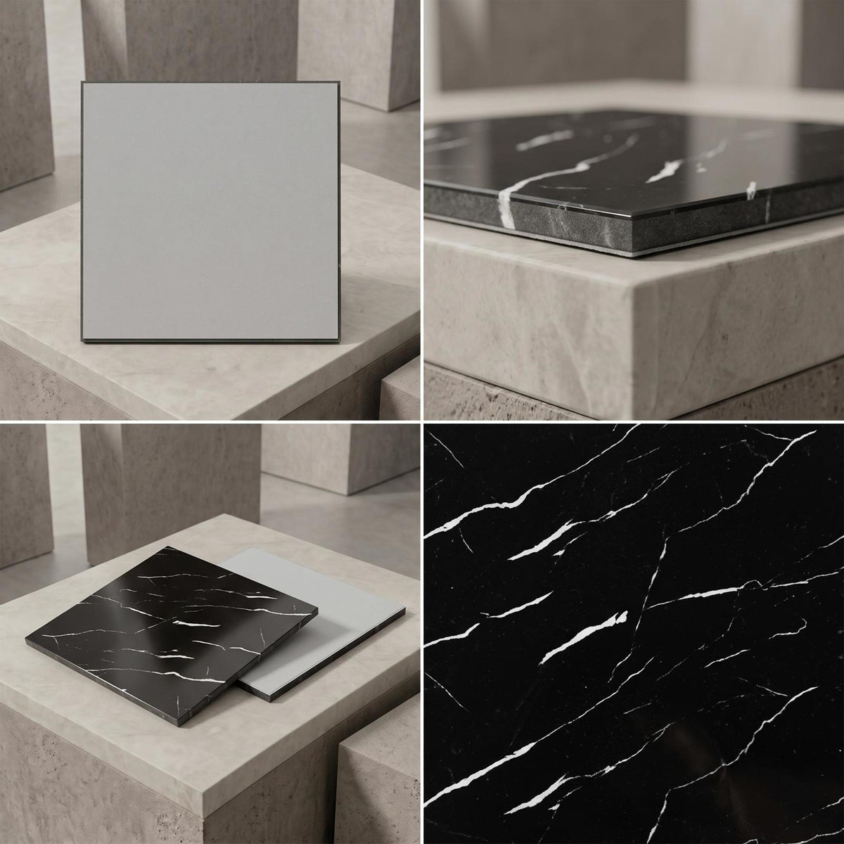 SOGA Peel & Stick Floor and Wall Tiles 30 x 30cm 10 Pack Black Faux Marble
