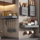SOGA 40cm Black Wall-Mounted Rectangular Kitchen Spice Storage Organiser Space Saving Condiments Shelf Rack with Hooks