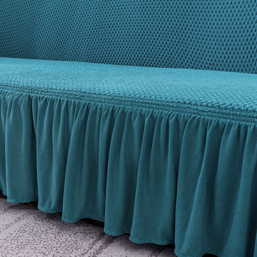 SOGA 4-Seater Blue Sofa Cover with Ruffled Skirt Couch Protector High Stretch Lounge Slipcover Home Decor