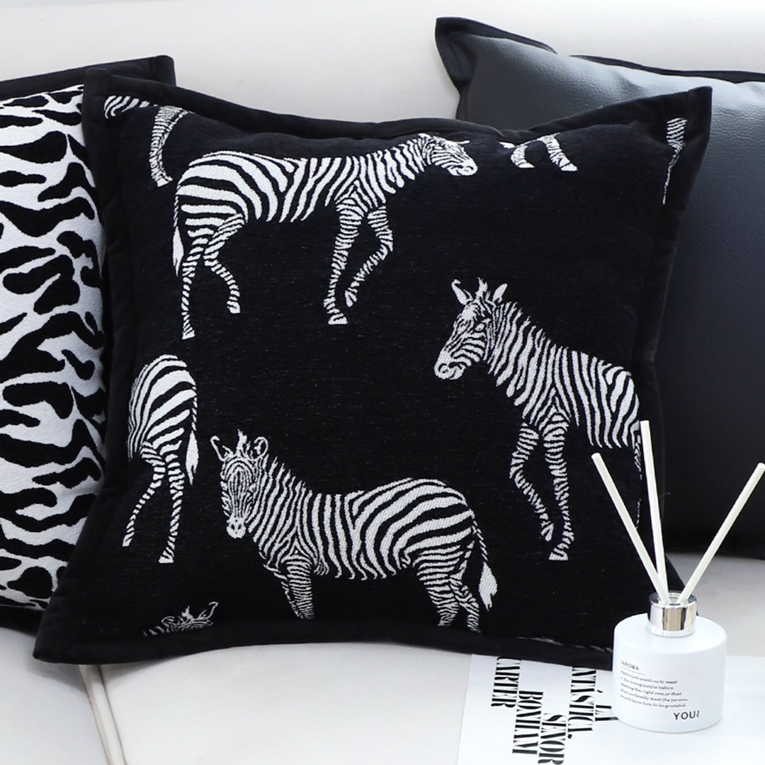 SOGA 50cm Throw Pillow Black Light Luxury Zebra Square Pillow for Home Decor