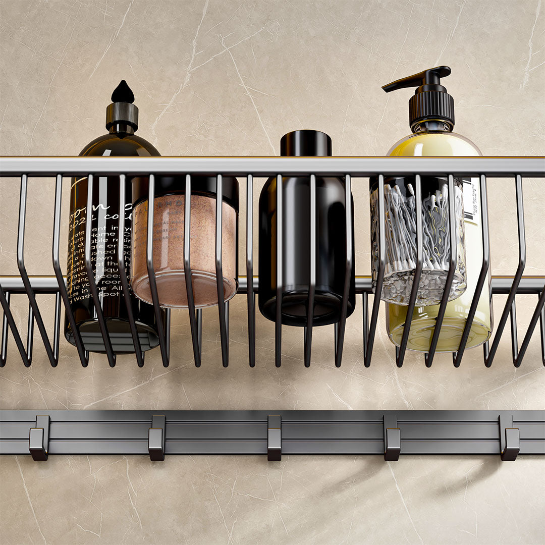 SOGA 50cm Wall-Mounted Double Pole Towel Holder Bathroom Organiser Rail Hanger with Hooks