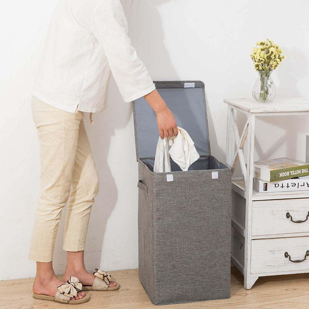 SOGA Grey Medium Collapsible Laundry Hamper Storage Box Foldable Canvas Basket Home Organiser Decor