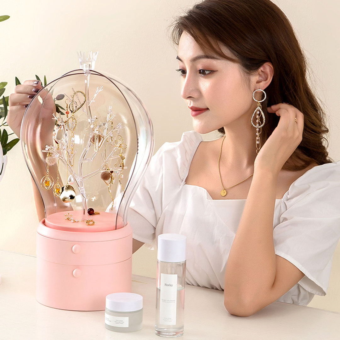 SOGA 2X Pink 360 Degree Rotating 2 Layered Jewelry Storage Box Waterproof Dustproof Accessories Organiser
