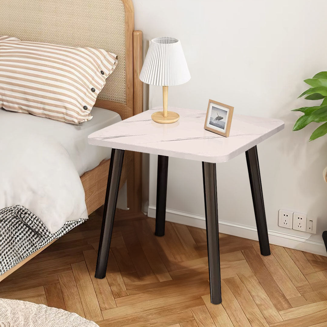 SOGA 40cm White Ceramic Table Stone Pattern Compact Modern Design with Black Metal Legs