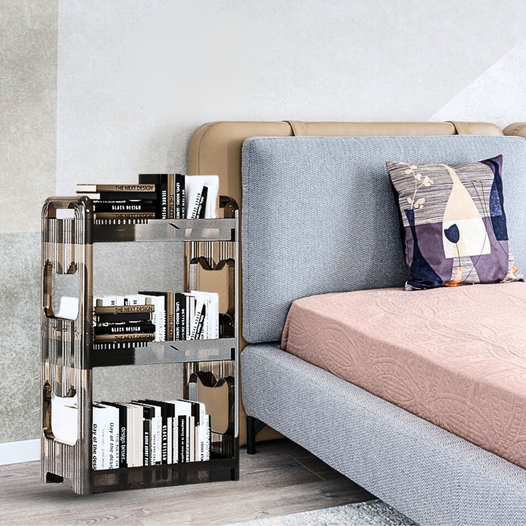 SOGA 38x24cm Clear 3 Tier Bookshelf & Cosmetic Storage Organizer Trolley Rack