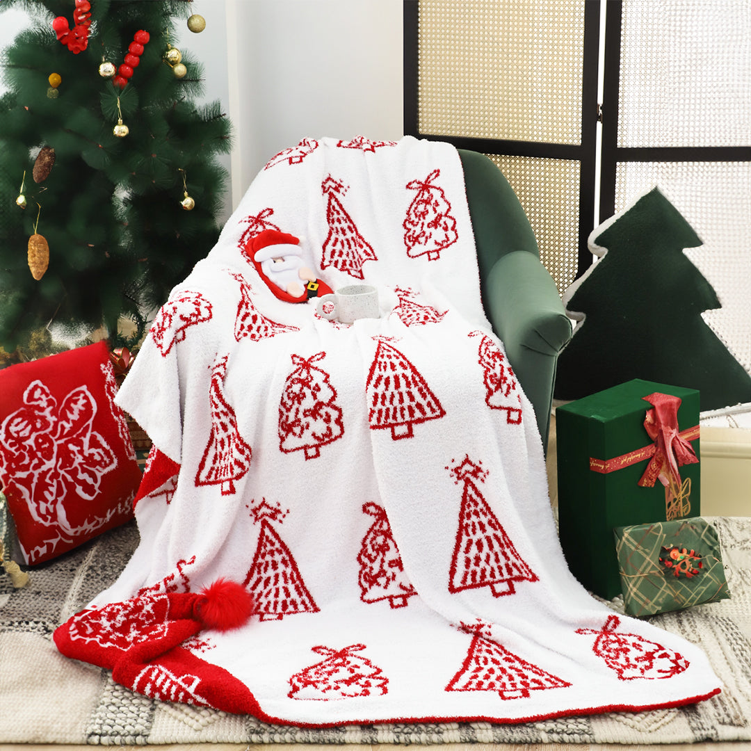 SOGA 130x180cm Throw Blanket Red Christmas Tree Half Fleece for Holiday Season Cozy