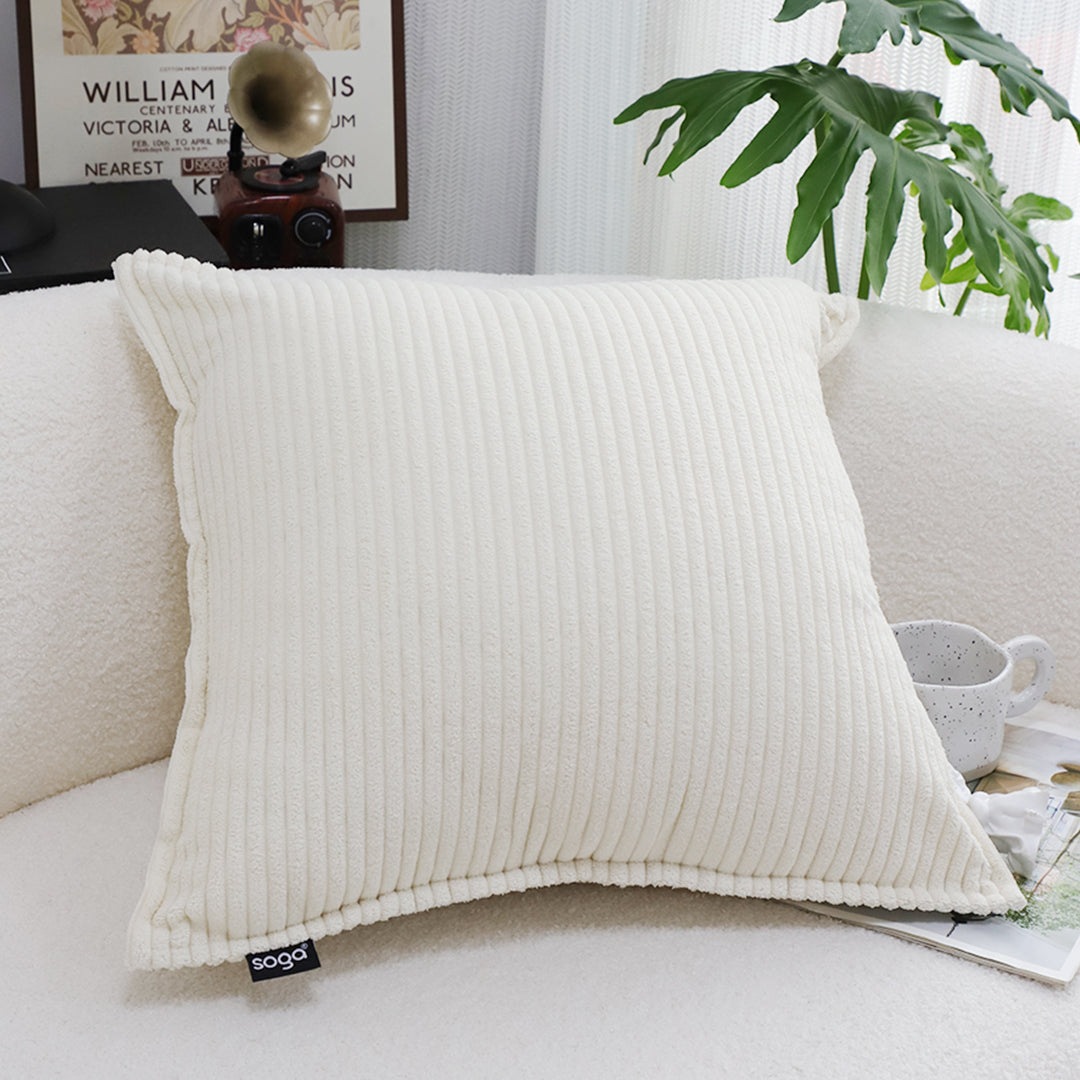SOGA 50cm Beige Throw Pillow Warm Wabi-sabi Striped Corduroy Square For Home Decor