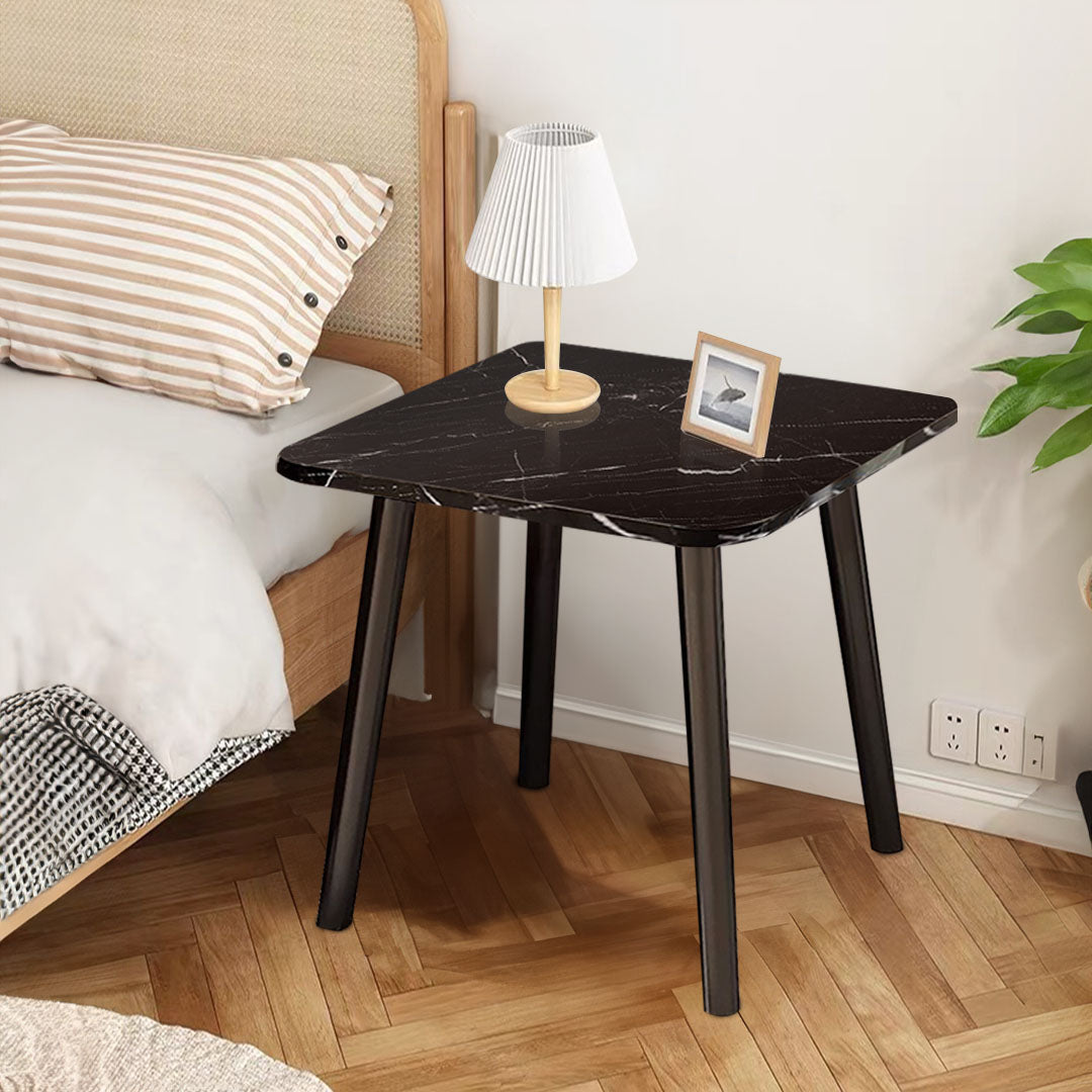 SOGA 2X 40cm Black Ceramic Table Stone Pattern Compact Modern Design with Black Metal Legs