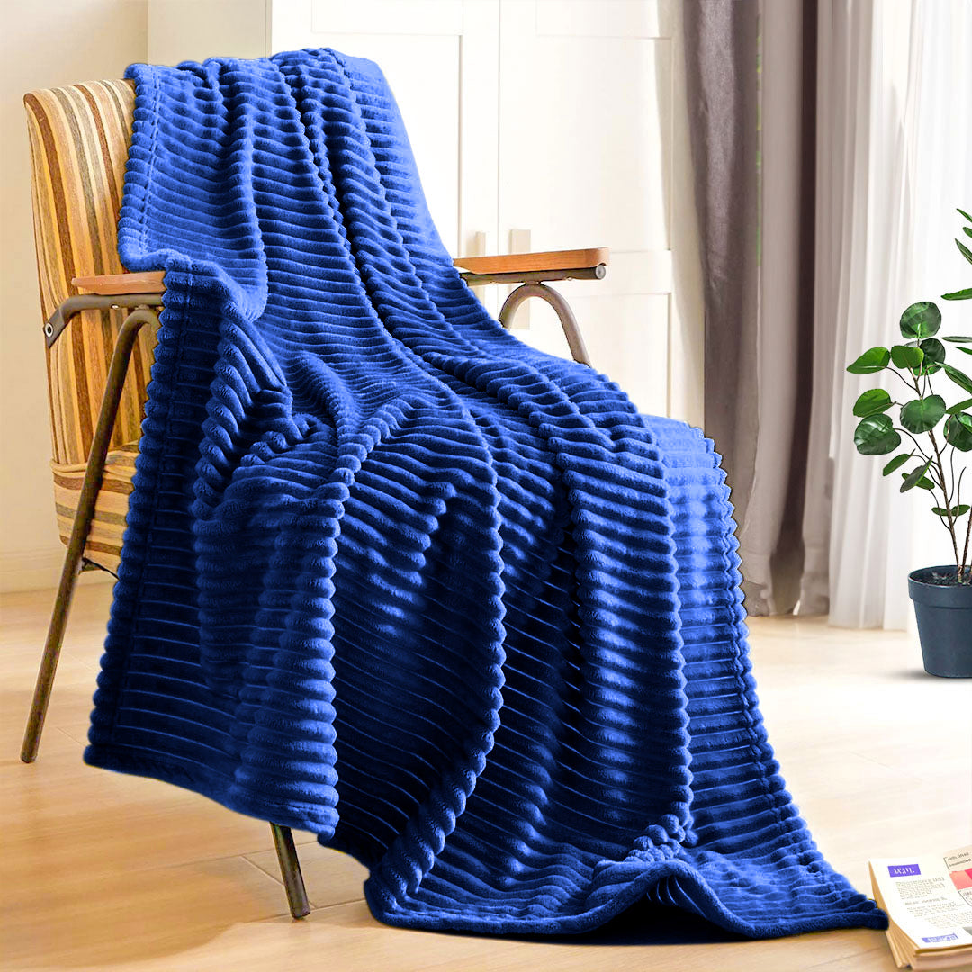 SOGA Blue Throw Blanket Warm Cozy Striped Pattern Thin Flannel Coverlet Fleece Bed Sofa Comforter