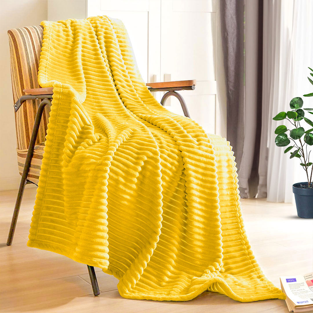 SOGA 2X Yellow Throw Blanket Warm Cozy Striped Pattern Thin Flannel Coverlet Fleece Bed Sofa Comforter