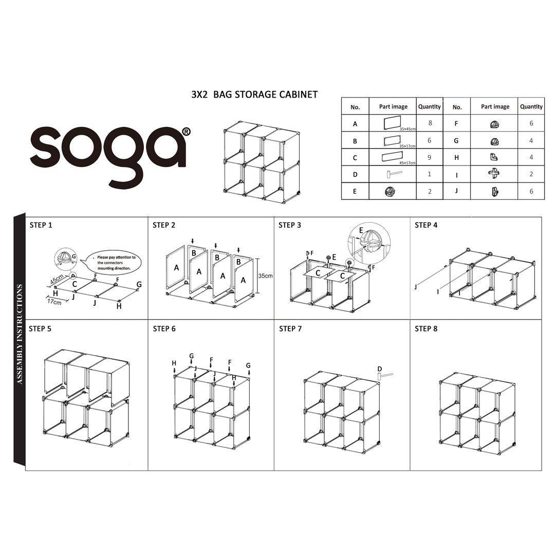 SOGA 2X 2 Tier Multifunctional PP Plastic Bag Box Portable Cubby DIY Storage Shelves Stackable Handbag Purse Organiser