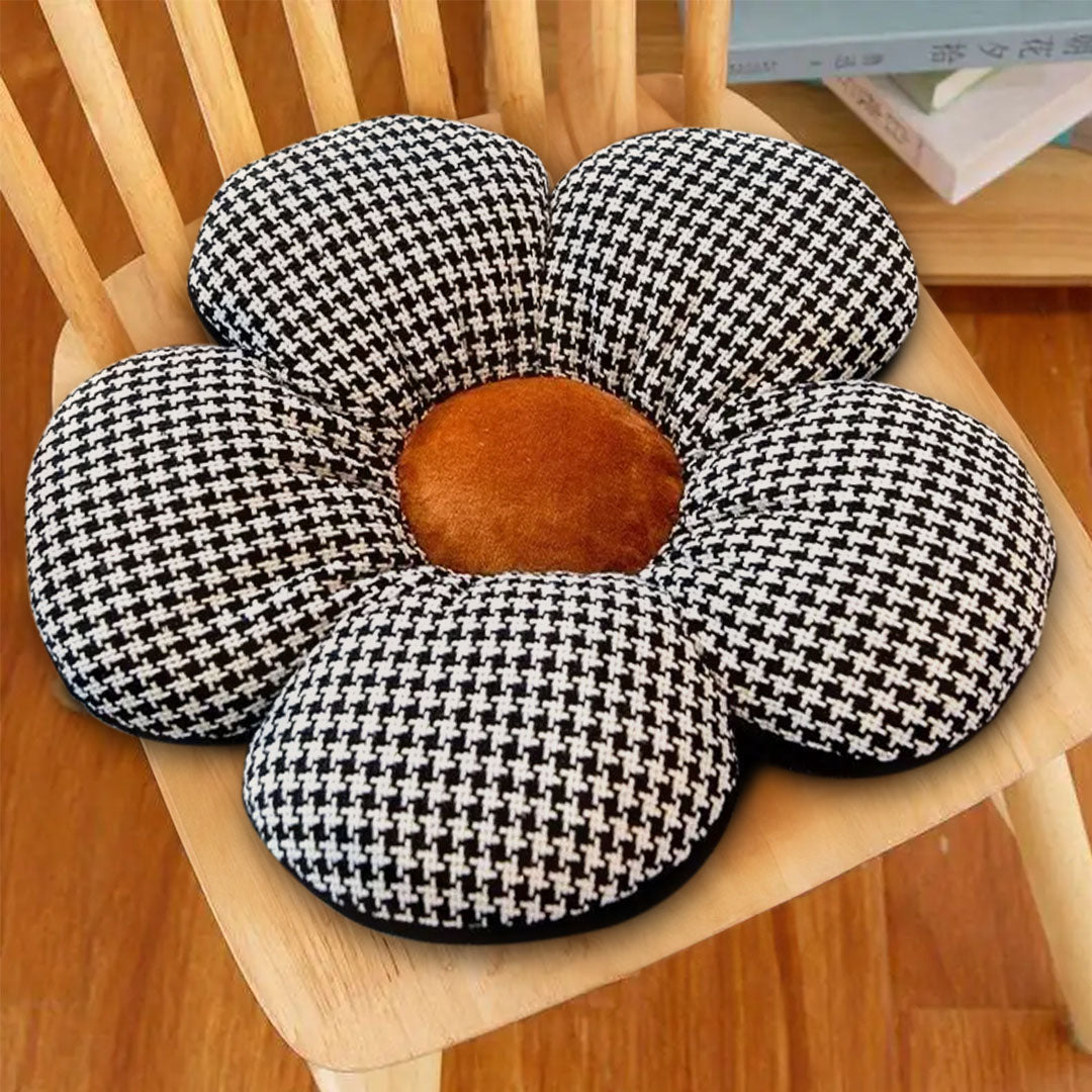 SOGA 2X Black Flower Cushion Shaped for Floor and Sitting Throw Pillow