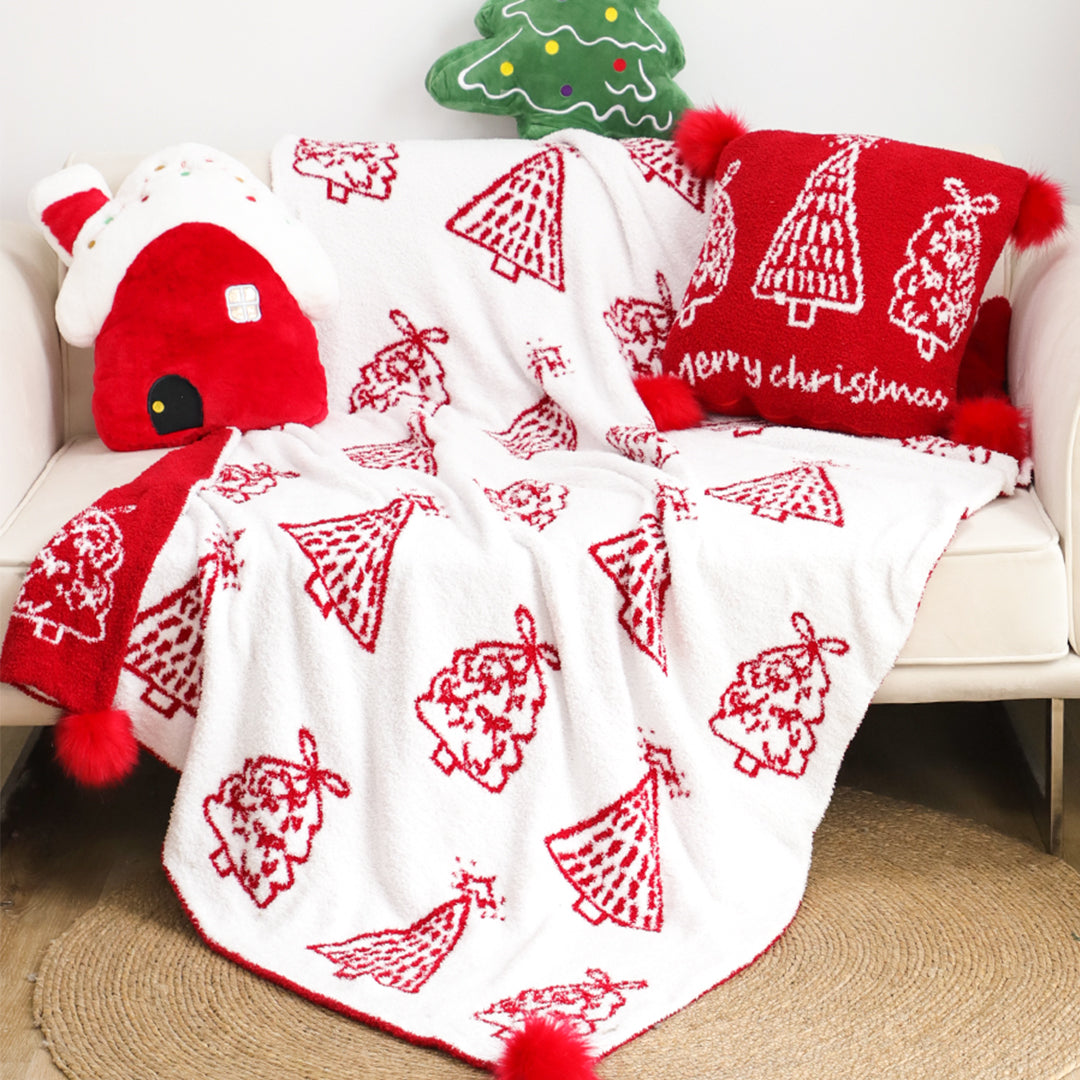 SOGA 130x180cm Throw Blanket Red Christmas Tree Half Fleece for Holiday Season Cozy