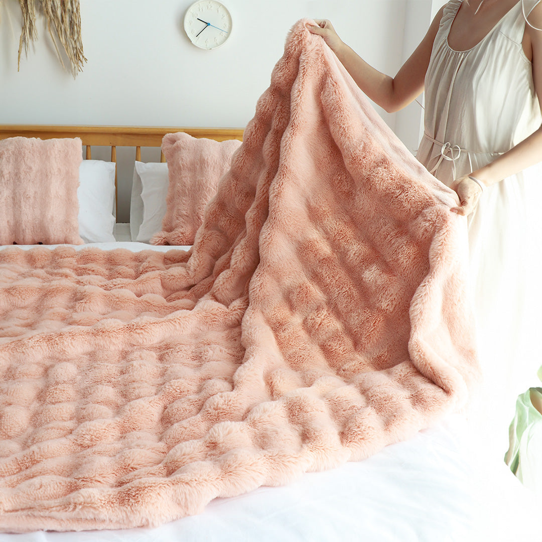 SOGA 2X 60X200cm Throw Blanket Pink Double Layer Rabbit Fur Cozy Comfort with Stylish Decor