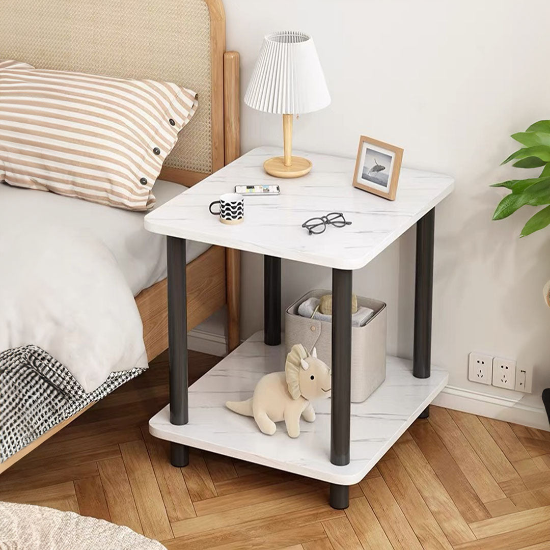 SOGA 2X 60cm White Ceramic Side Table Stone Pattern Modern Design with Metal Legs