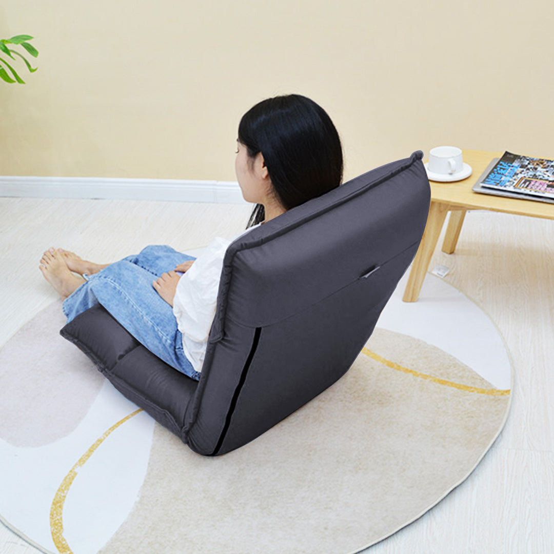 SOGA Grey Lounge Recliner Lazy Sofa Bed Tatami Cushion Collapsible Backrest Seat Home Office Decor