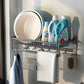 SOGA 2X 61cm Gray Wall-Mounted Double Pole Towel Holder Bathroom Organiser Rail Hanger with Hooks