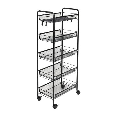 SOGA 2X 5 Tier Steel Black Bee Mesh Kitchen Cart Multi-Functional Shelves Portable Storage Organizer with Wheels