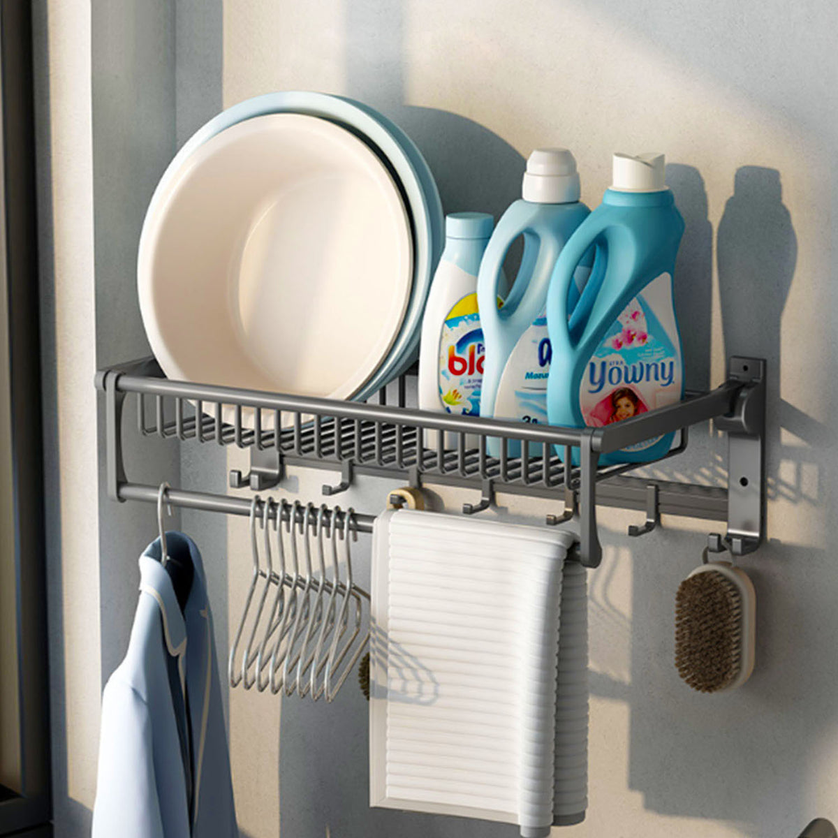 SOGA 50cm Wall-Mounted Double Pole Towel Holder Bathroom Organiser Rail Hanger with Hooks