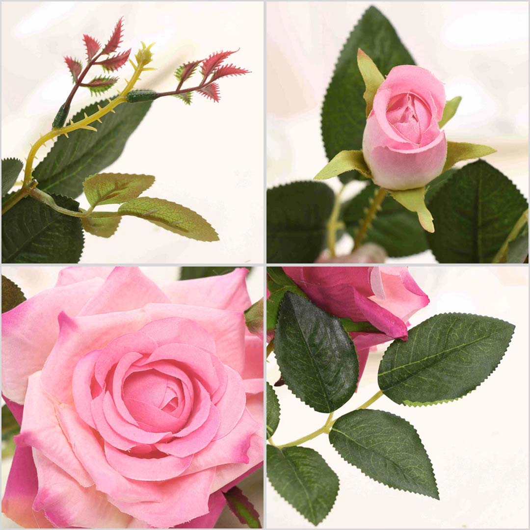 SOGA 12pcs Artificial Silk Flower Fake Rose Bouquet Table Decor Pink