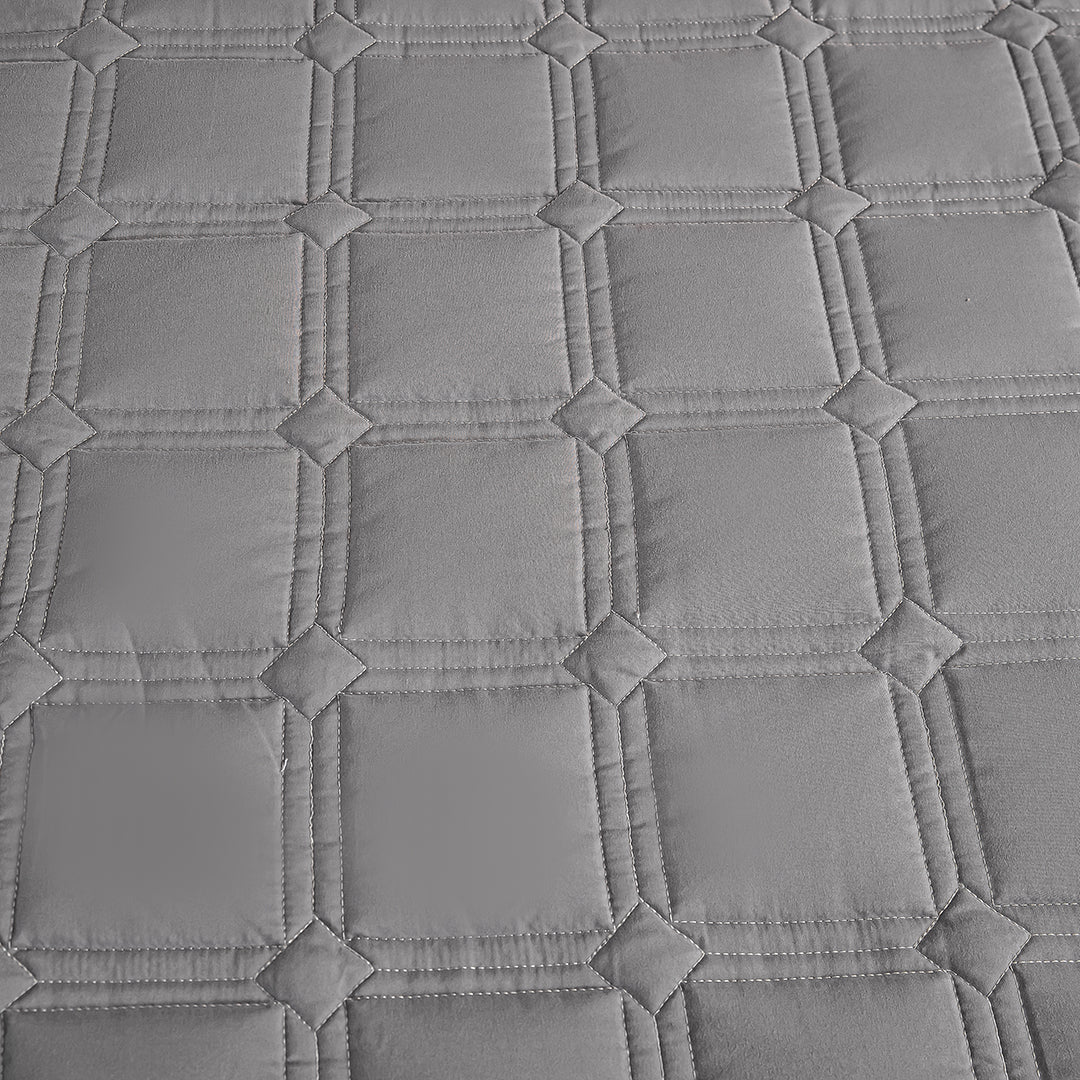 SOGA 2X Grey 153cm Wide Mattress Cover Thick Quilted Stretchable Bed Spread Sheet Protector with Pillow Covers