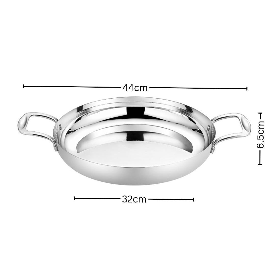 Soga 32cm Flat Base Seafood Dry Pot in Elegant Silver Finish with Durable for kitchen Essential