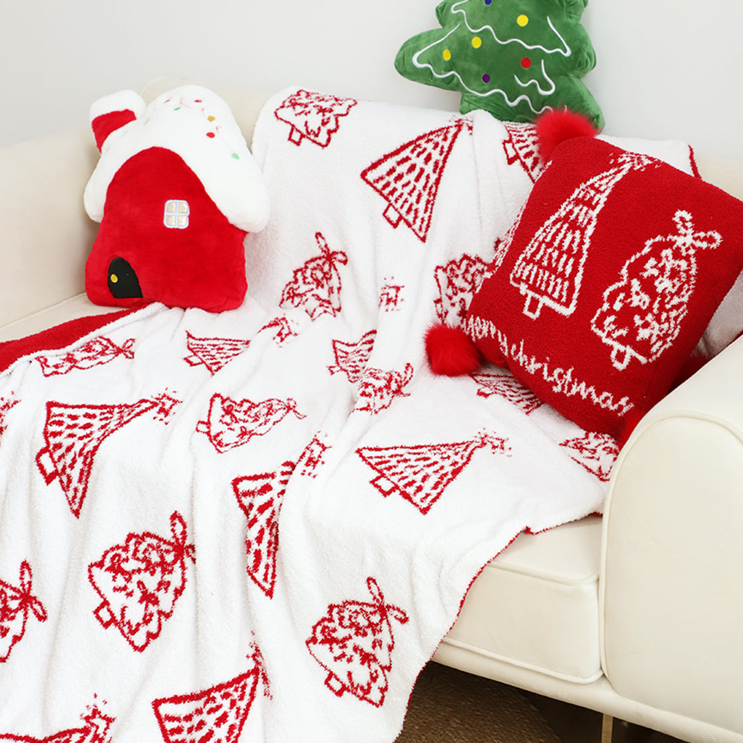 SOGA 130x180cm Throw Blanket Red Christmas Tree Half Fleece for Holiday Season Cozy