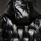 abbee Black Large Winter Hooded Glossy Down Jacket Stylish Lightweight Quilted Warm Puffer Coat