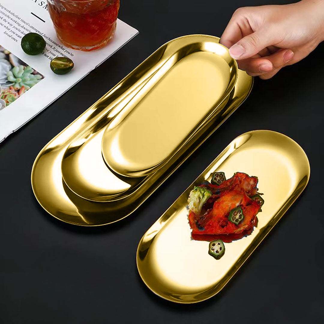 SOGA Gold Nordic Oval Plate Set Small, Medium and Large for 3 Pieces Kitchen