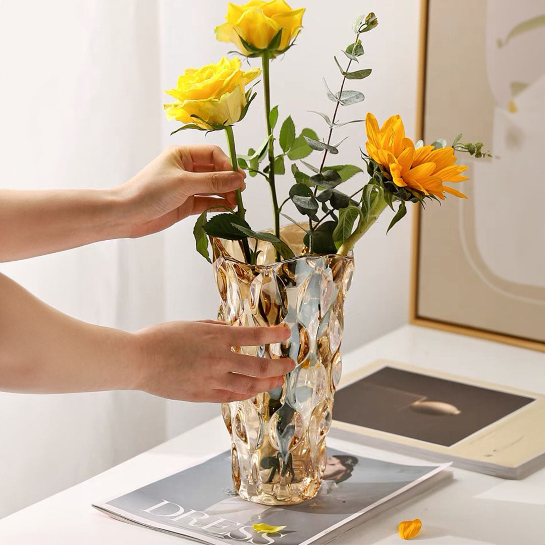 SOGA 29.8cm Golden Amber Glass Crystal Vase Elegant Modern Home Décor