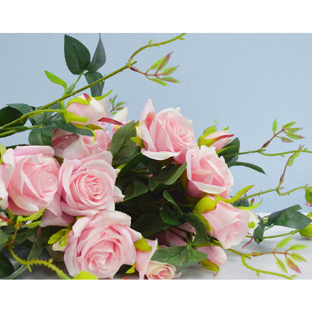 SOGA 12pcs Artificial Silk Flower Fake Rose Bouquet Table Decor Pink