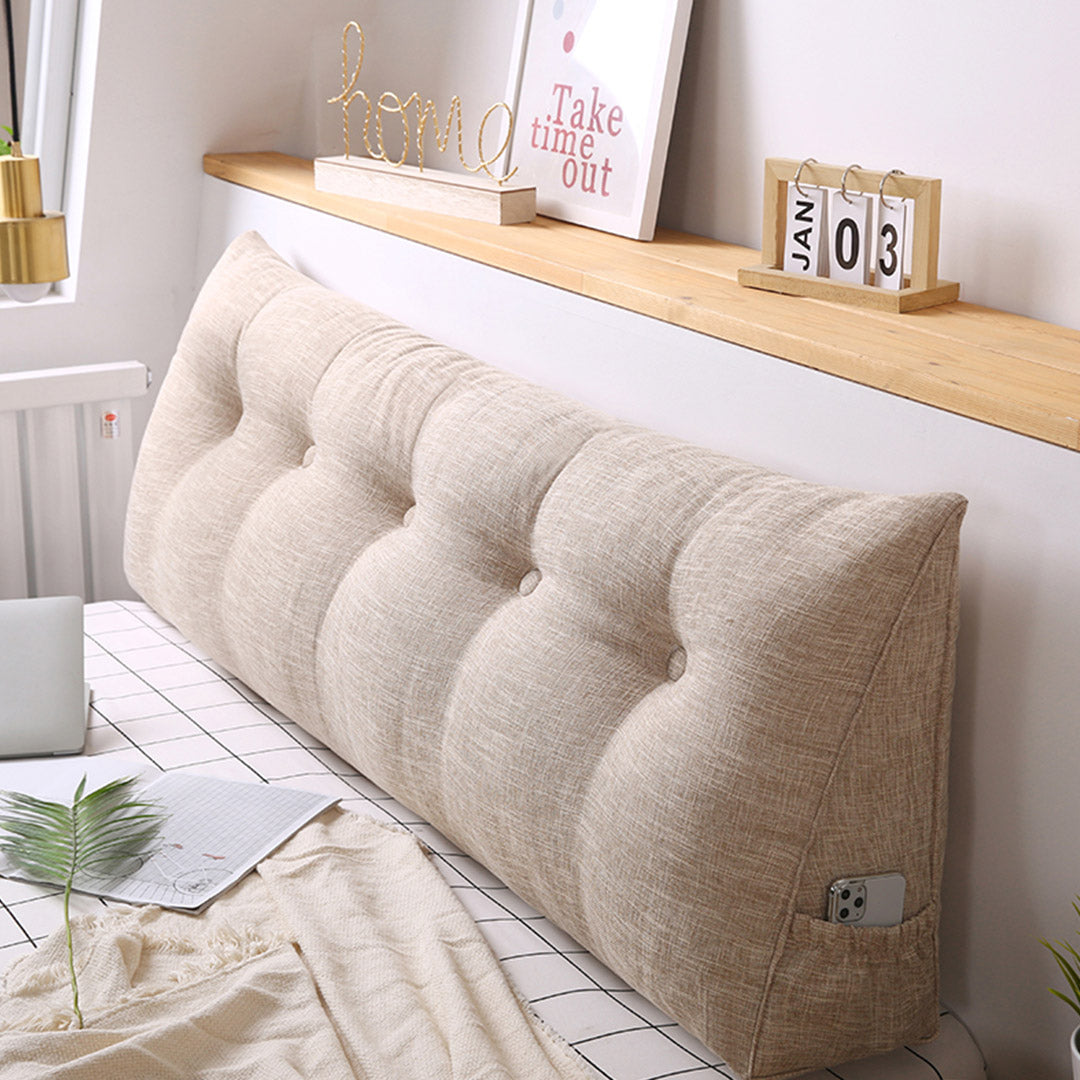 SOGA 4X 100cm Beige Triangular Wedge Bed Pillow Headboard Backrest Bedside Tatami Cushion Home Decor
